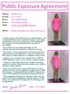 Public Exposure Agreement of Cindy Cross