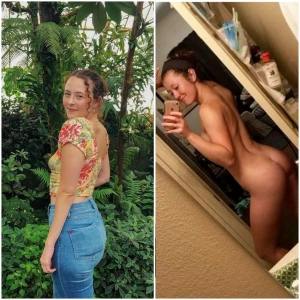 Cheating girlfriend Sarah from coffee bean with and without clothes