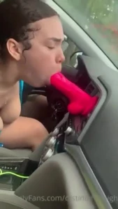 Lightskin deepthroating while driving