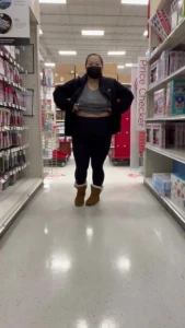 Asian milf flashing tits at the craft store