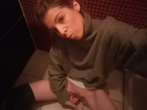 Public toilet dirty floor finger fuck