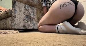 Sissies writes daddies name on her ass and slaps it 3597889