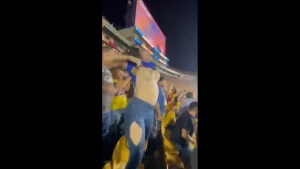 Mexican female fan Carla Garza lifting up her shirt showing her boobs in  stadium, public nudity 3612579