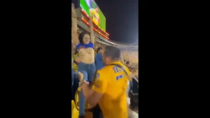 Mexican female fan Carla Garza lifting up her shirt showing her boobs in  stadium, public nudity 3612583