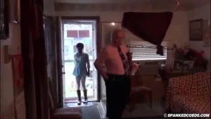 Grandpa spanks  her black ass hometraining.