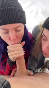 double blowjob in the cold snow