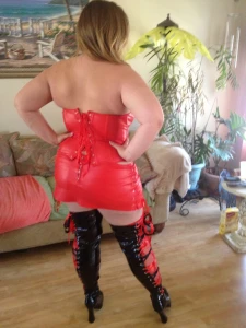 Booboo in her Red Leather Miniskirt and Corset 187402