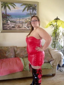 Booboo in her Red Leather Miniskirt and Corset 187414